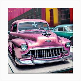 Pop Art, Textured canvas, pink classic retro car limited edition 4/4 Canvas Print
