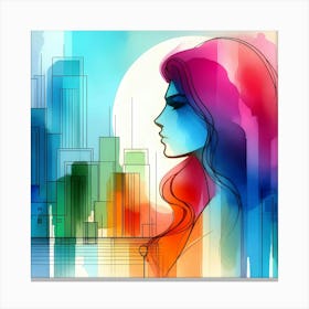 Watercolor Cityscape Illustration 1 Canvas Print