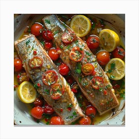 Salmon With Tomatoes And Lemons Canvas Print