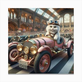 Cat In A Pink Car Canvas Print