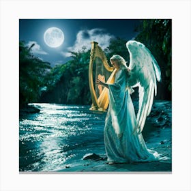 Angel With Harp Canvas Print
