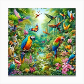 Parrots In The Jungle 1 Canvas Print