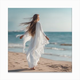 Woman Walking On The Beach Canvas Print