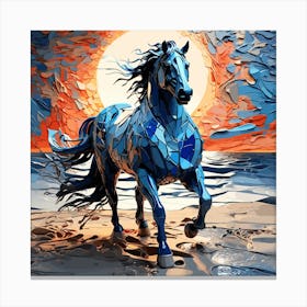 Blue Horse On The Beach Canvas Print