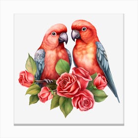 Parrots And Roses 4 Canvas Print