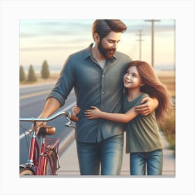 Father And Daughter street walking Canvas Print