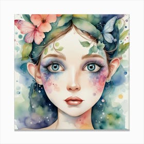 Watercolor Girl With Flowers Canvas Print