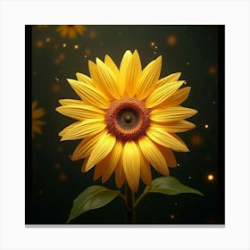 A Radiant Sunflower With Petals Of Shimmering, Fractal Light Blooming In A Cosmic Garden Canvas Print