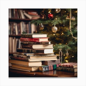 Christmas Books On A Table Canvas Print