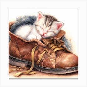 Kitten Sleeping In A Shoe 1 Canvas Print