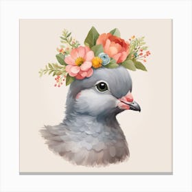 Floral Baby Pigeon Nursery Illustration (23) Canvas Print