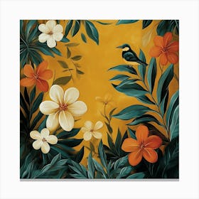 Tropical Birds And Flowers Art Canvas Print