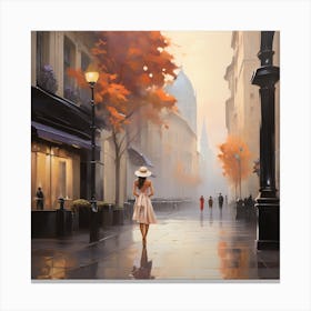 Woman Walking Down The Street Canvas Print