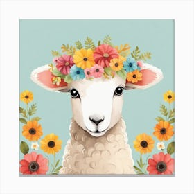 Floral Baby Sheep Nursery Illustration (2) Canvas Print