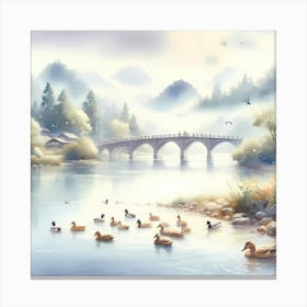 Ducks In The Water Canvas Print