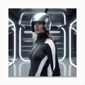 Create A Cinematic Apple Commercial Showcasing The Futuristic And Technologically Advanced World Of The Woman In The Hightech Helmet, Highlighting The Cuttingedge Innovations And Sleek Design Of The Helmet An (1) Canvas Print
