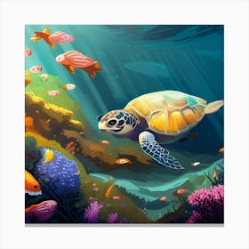 Sea Turtle In The Sea Canvas Print