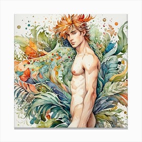 Sexy Nude Man Watercolor 1 Canvas Print