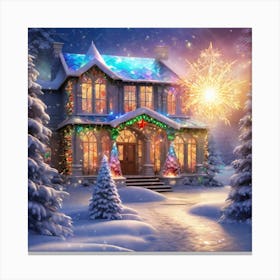 Christmas House In The Snow 3 Canvas Print