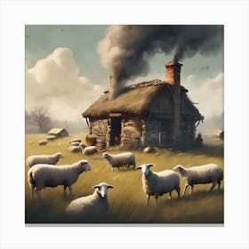 Sheep In The Field Canvas Print