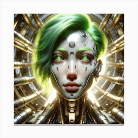 Cyborg Female With Short Green Hair Canvas Print