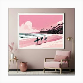 Default Surfers In Pink Beach Art Print 0 Canvas Print