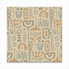 DREAMSCAPE Retro 70s Abstract Organic Floral Botanical Shapes in Warm Soft Neutral Beige Gray Tan Brown on Sand Canvas Print