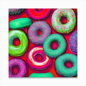 Colorful Donuts Red Canvas Print