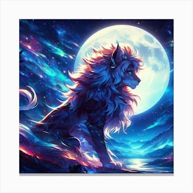 Lion In The Moonlight Canvas Print