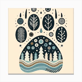 Scandinavian style, Bears footprint with forest 1 Canvas Print
