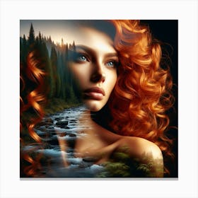 Double exposure photograph Woman With Red Curly Hair Canvas Print