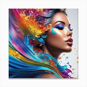 Colorful Woman With Colorful Hair Canvas Print