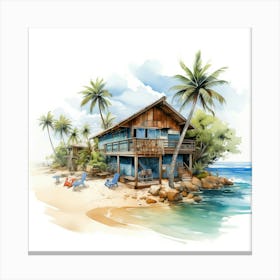 Watercolor House On The Beach Canvas Print