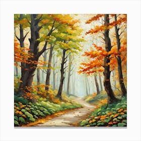 Forest In Autumn In Minimalist Style Square Composition 302 Canvas Print