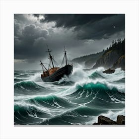 Through the Storm: Trawler and Seagulls Canvas Print