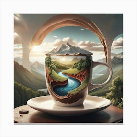 Coffee Cup With A River Canvas Print