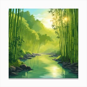 A Stream In A Bamboo Forest At Sun Rise Square Composition 130 Canvas Print