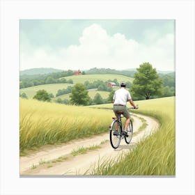 A Classic English Bicycle Ride Through A Rural Landscape, Watercolor Style 1 Canvas Print