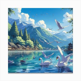 Swans In The Lake Canvas Print