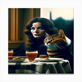 Cat At The Table Canvas Print