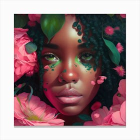 Portrait Of A Black Woman With Flowers 1 Canvas Print