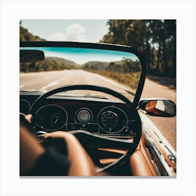 Vintage Car Driving On The Road Canvas Print