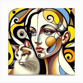 Abstract Cat And Woman Painting Canvas Print