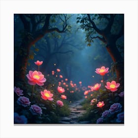 Glowing Flowers Blooming In A Mystical Enchanted Garden 1 Canvas Print