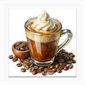 Watercolor Painting Of Coffee With Whipped Cream Canvas Print