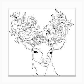 Deer with Floral Antlers Canvas Print