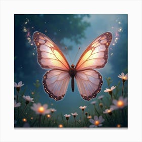 A Surreal Butterfly With Wings Of Flowing, Liquid Light Fluttering Through A Celestial Meadow Canvas Print