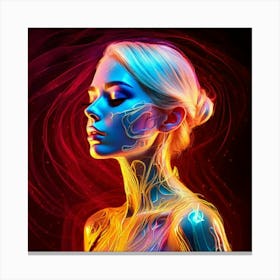 Firefly Woman, Neon, Hallucinations, Airbrush Art, Fluid Figures, Light Crimson, Gold, Bold Figurati (2) Canvas Print