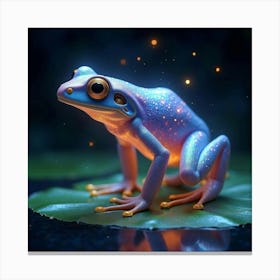 A Whimsical Frog With A Body Of Glowing, Fractal Colors Leaping Across A Cosmic Lily Pad 1 Canvas Print