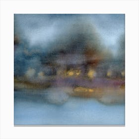 Across The Lake Blue Watercolour Square Canvas Print